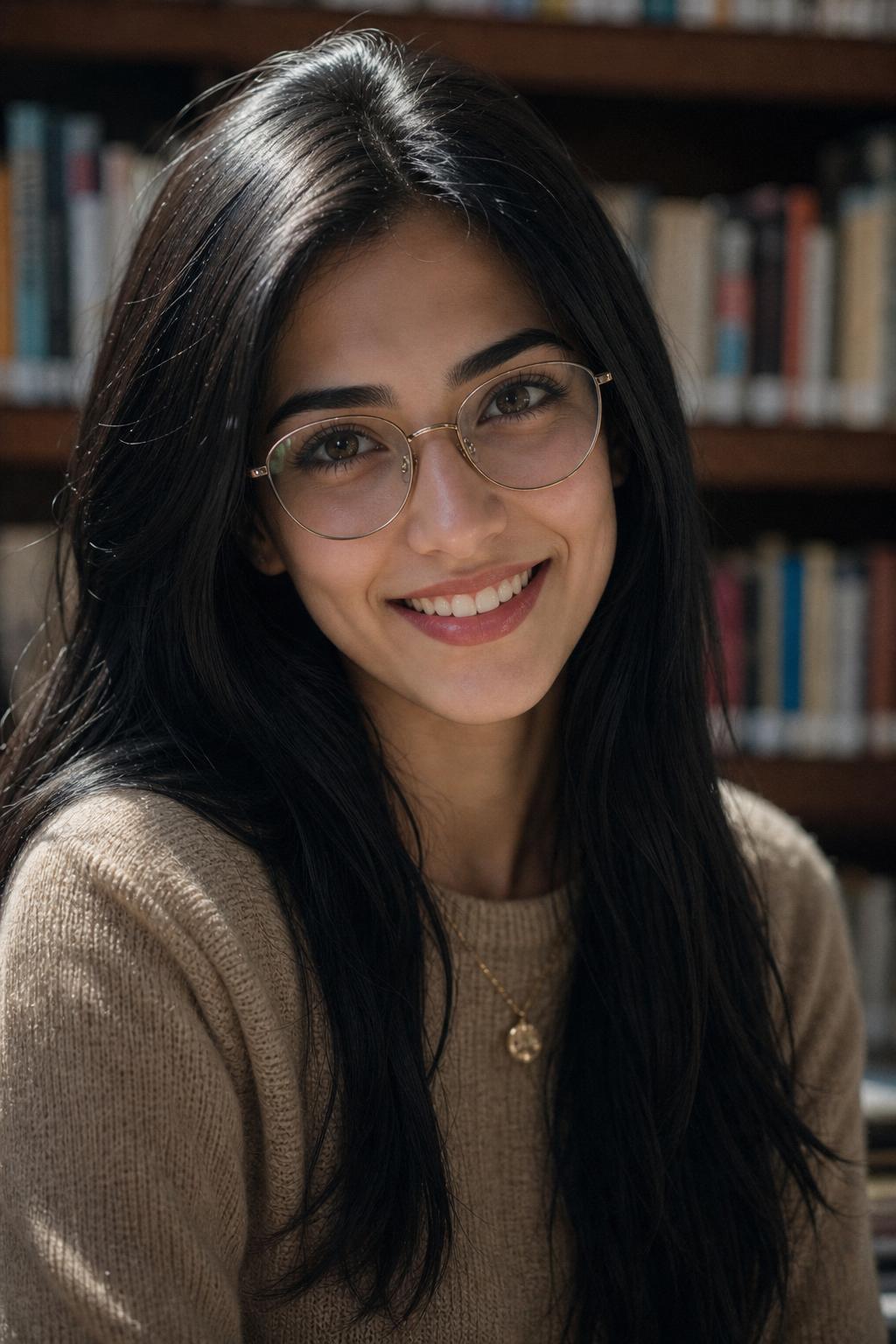 Lena — Quiet bookworm with an electric smile